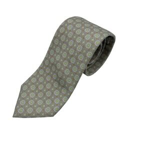 Brooks Brothers Men's Tan Green Floral Print Silk Tie Made in USA Italian Fabric